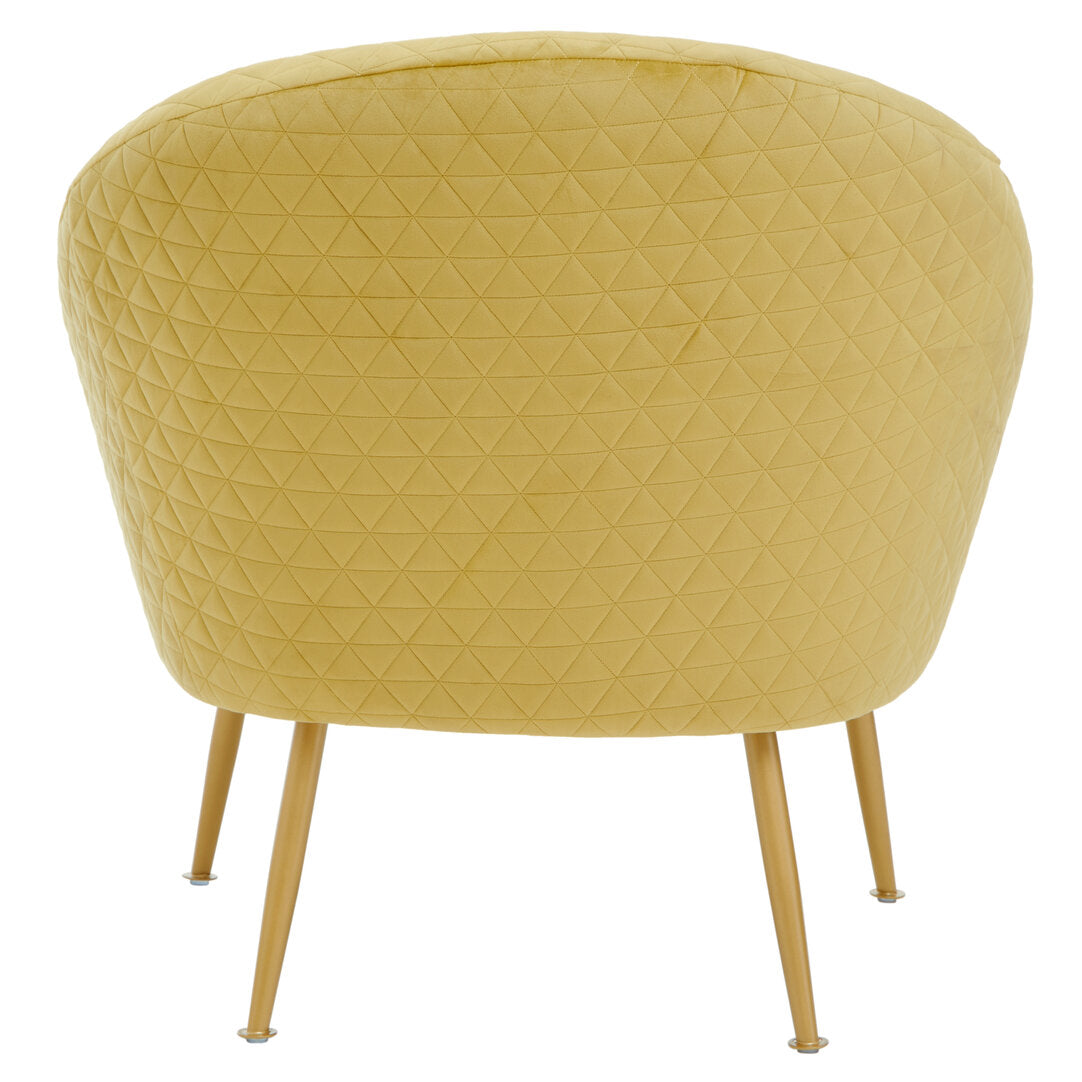 Yellow quilted chair with gold legs on a white background