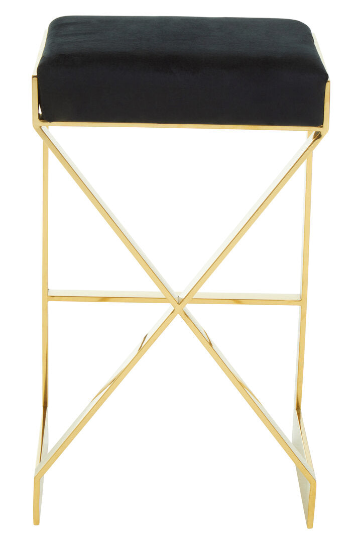 Senta Bar Stool - Gold & Black Velvet