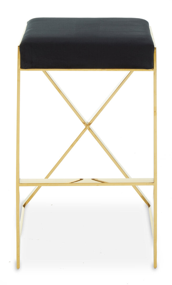 Senta Bar Stool - Gold & Black Velvet