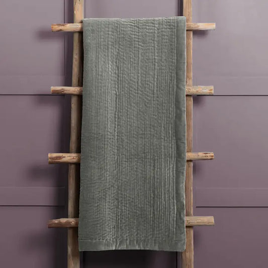Haze Velvet Quilted Throw Bluebell