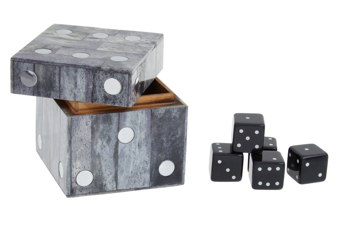 Jameson Grey Bone Dice Box with 5 Dice