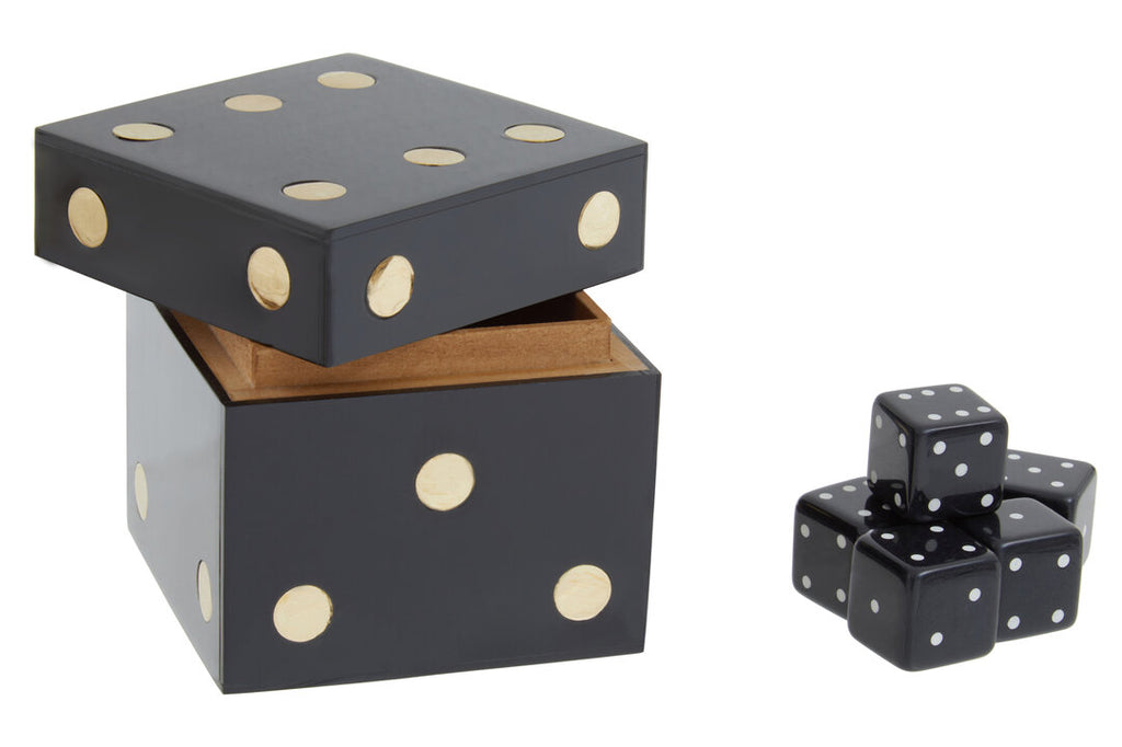 Dixon Dice Box with 5 Dice - Black & Gold