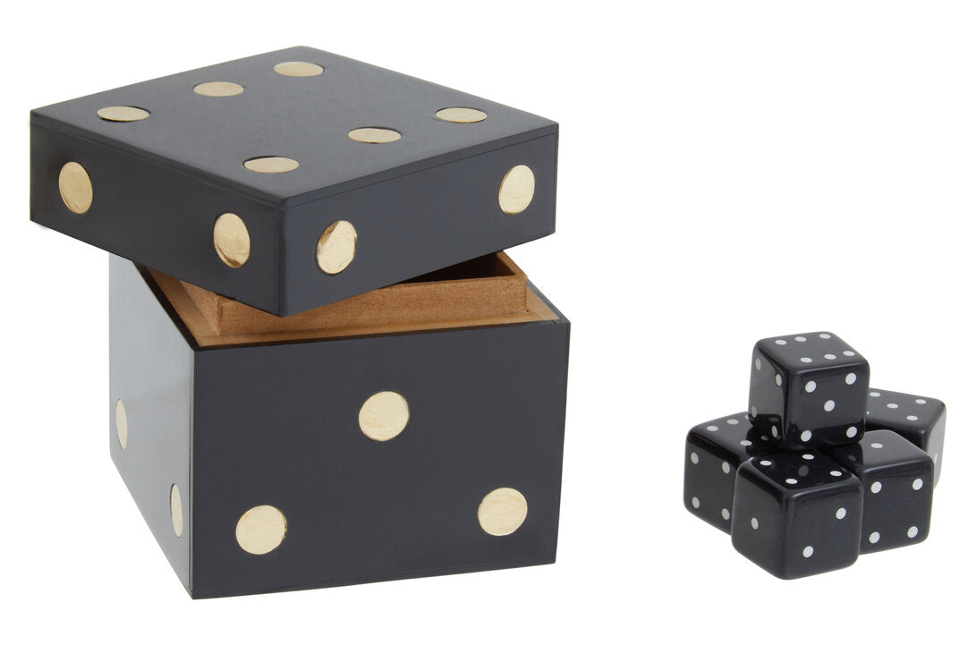 Dixon Dice Box with 5 Dice - Black & Gold