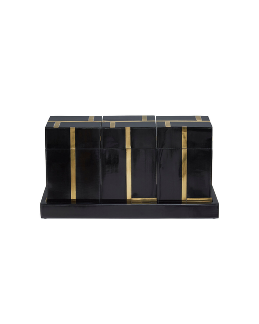 Yara Canister Set with Tray - Black & Gold
