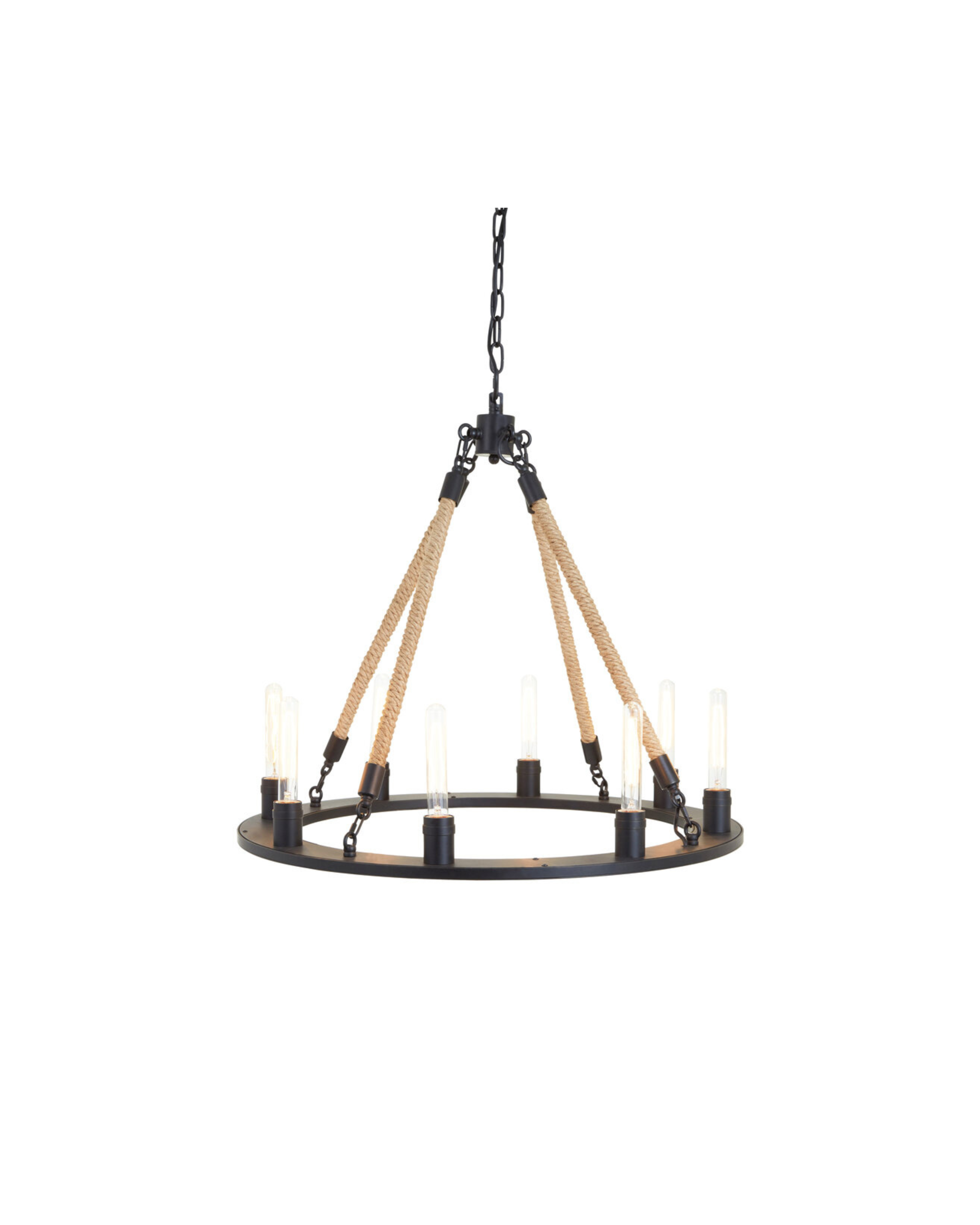Quinn 8 Light Ceiling Pendant - Antique Black and Rope
