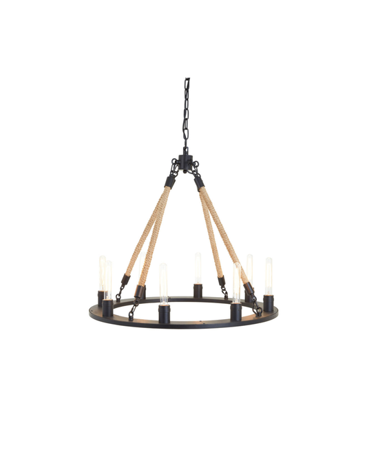 Quinn 8 Light Ceiling Pendant - Antique Black and Rope