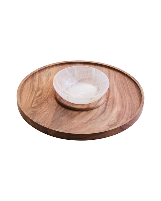 Casia Chip & Dip Server - Onyx & Acacia Wood