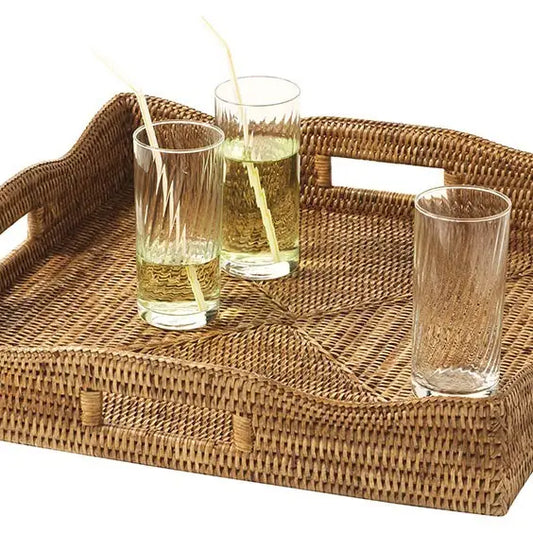 Large Tray Waves Ocean Rattan Honey