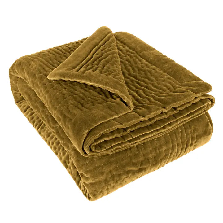 Haze Velvet Quilted Throw Mustard