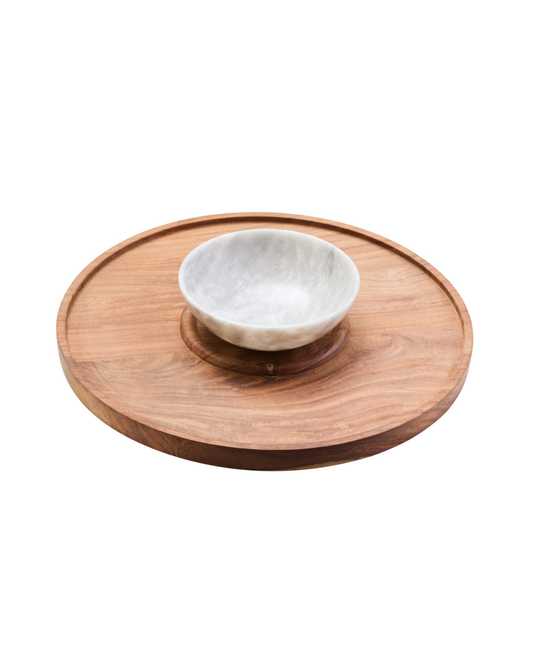 Casia Chip & Dip Server - White Marble & Acacia Wood