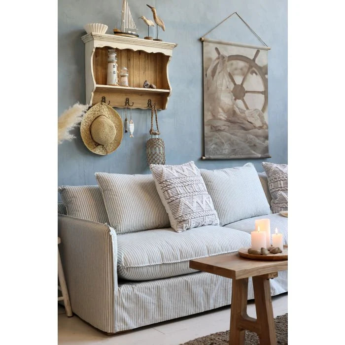 Coastline 3 Seater Linen Sofa - Azure Blue & Ivory