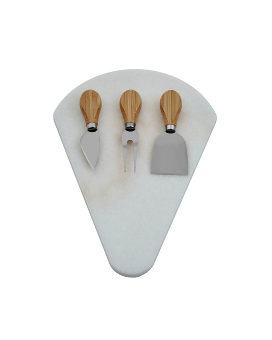 Riven Cheeseboard & Knives Set - White Marble