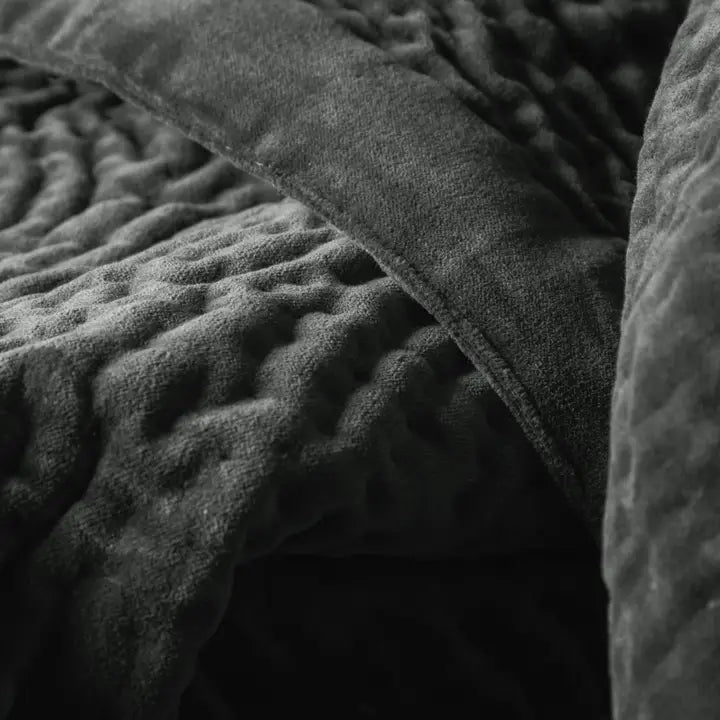 Haze Velvet Quilted Throw Bluebell