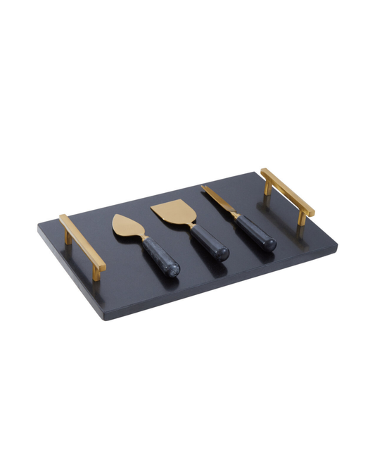 Arven Cheese Board & Knife Set - Black Marble & Gold