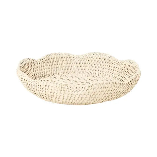 Saratoga Round Rattan Scalloped Tray - Sand Colour