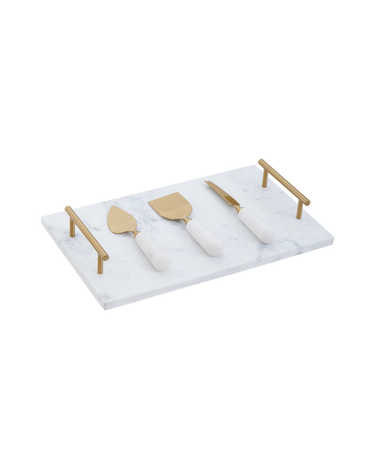 Arven Cheese Board & Knife Set - White Marble & Gold