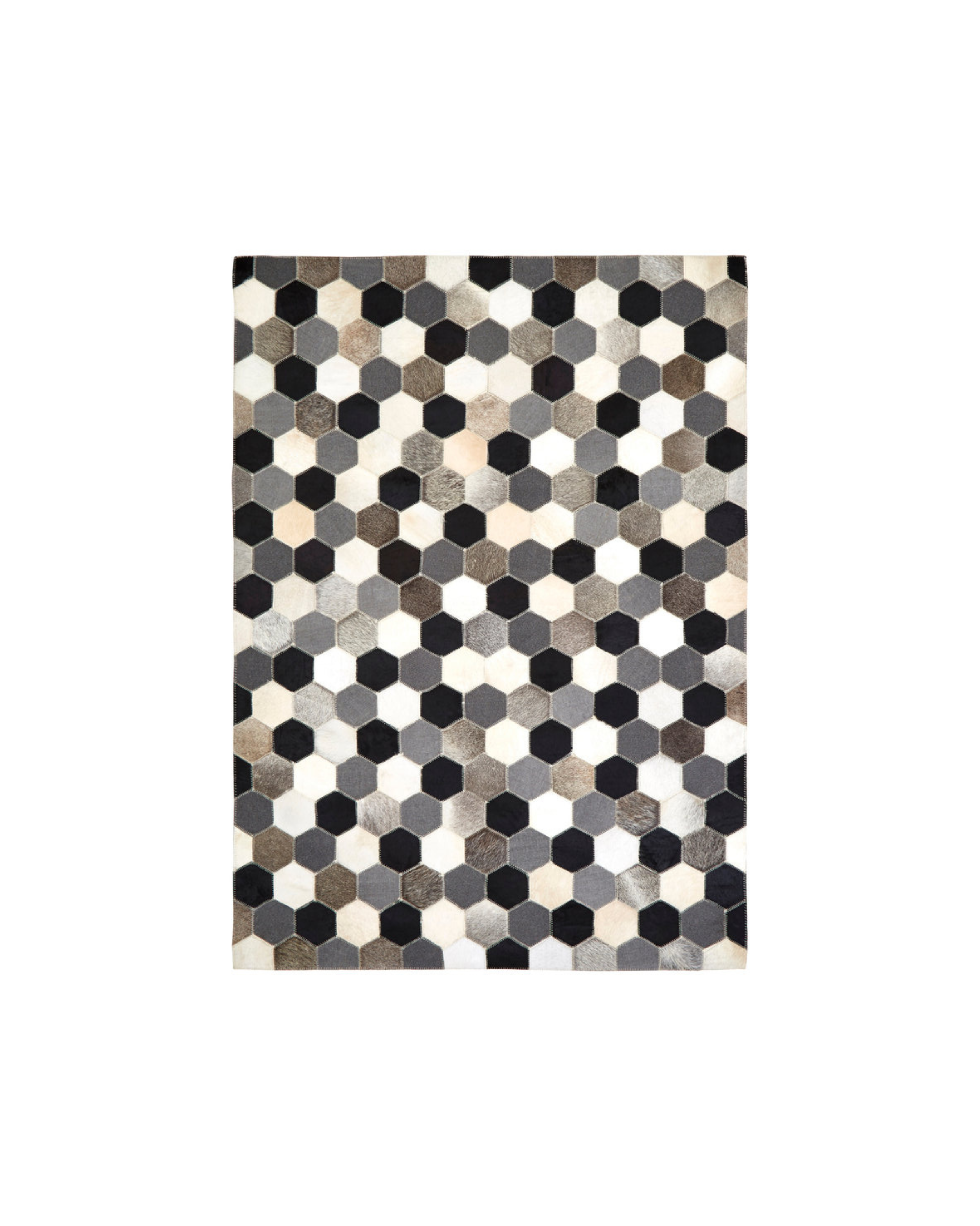 Alder Natural Hide Hexagon Patchwork Rug - Large