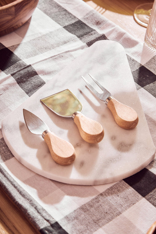 Riven Cheeseboard & Knives Set - White Marble