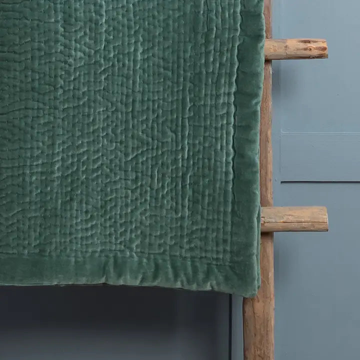 Haze Velvet Quilted Throw Seafoam