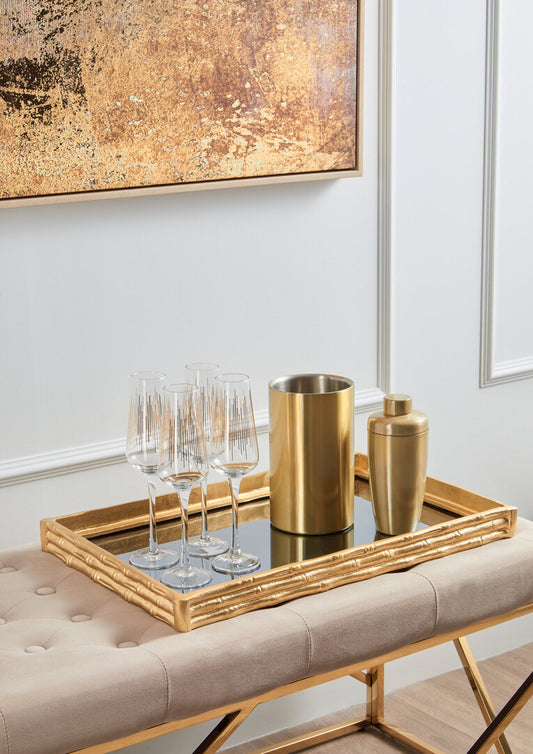 Trevino Bamboo Mirrored Tray - Gold