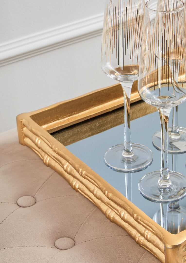 Trevino Bamboo Mirrored Tray - Gold