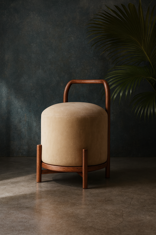 Sherman Ottoman with Wooden Legs and Handles
