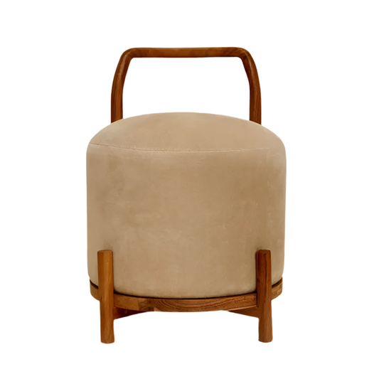 Sherman Ottoman with Wooden Legs and Handles