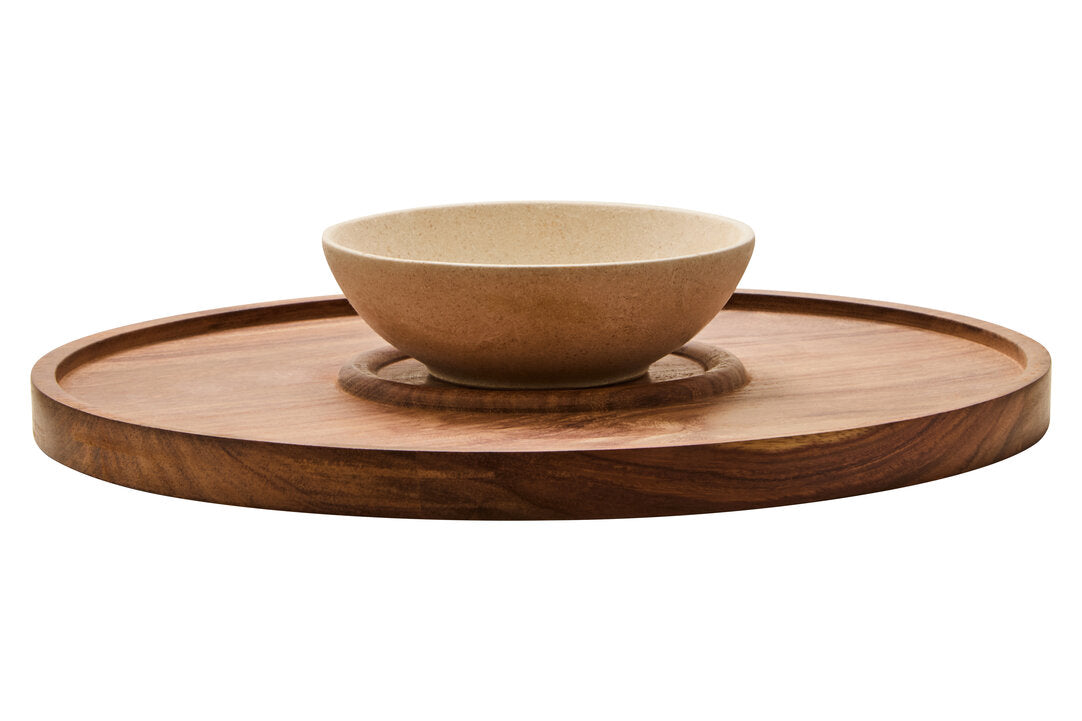 Casia Chip & Dip Server - Cream Marble & Acacia Wood