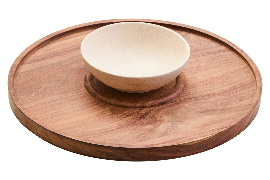 Casia Chip & Dip Server - Cream Marble & Acacia Wood