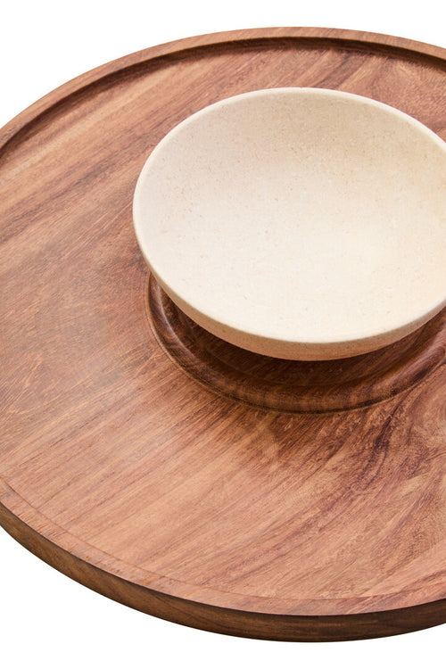 Casia Chip & Dip Server - Cream Marble & Acacia Wood