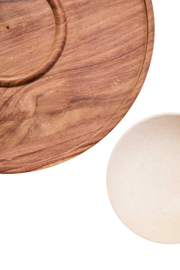 Casia Chip & Dip Server - Cream Marble & Acacia Wood