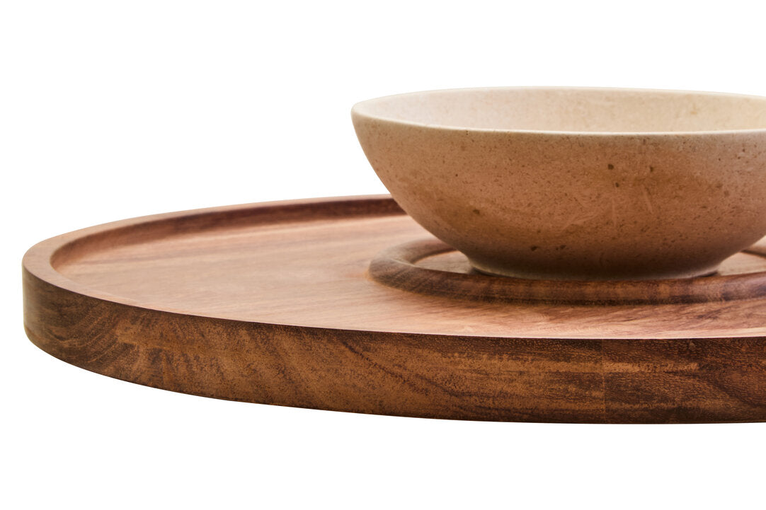 Casia Chip & Dip Server - Cream Marble & Acacia Wood