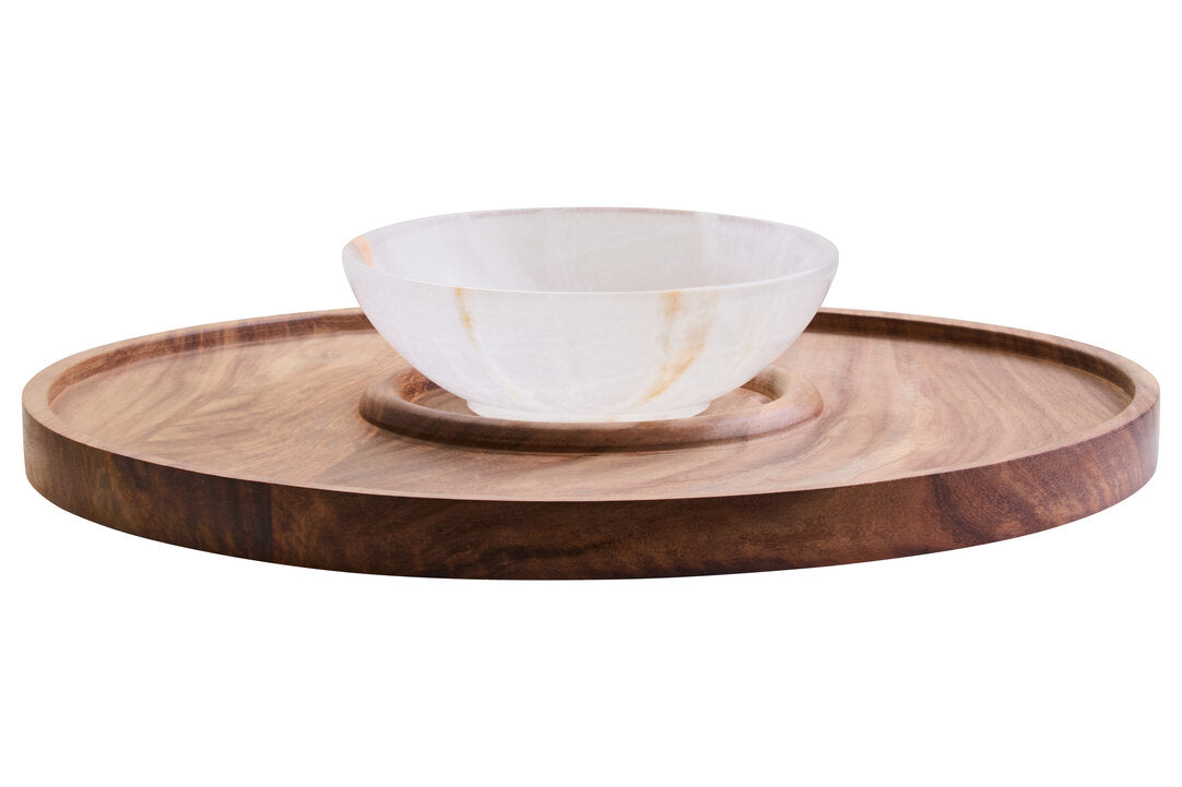 Casia Chip & Dip Server - Onyx & Acacia Wood