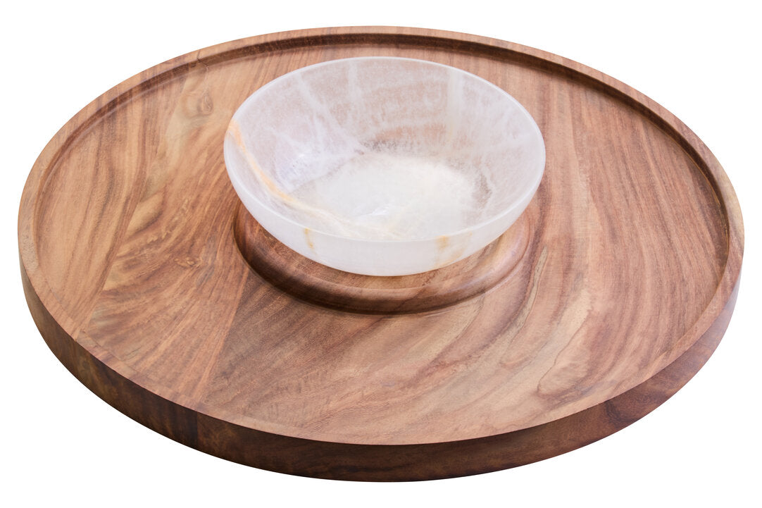 Casia Chip & Dip Server - Onyx & Acacia Wood