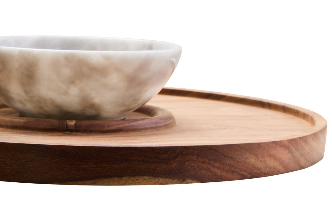 Casia Chip & Dip Server - White Marble & Acacia Wood