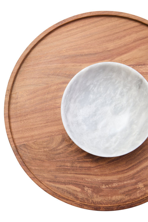 Casia Chip & Dip Server - White Marble & Acacia Wood