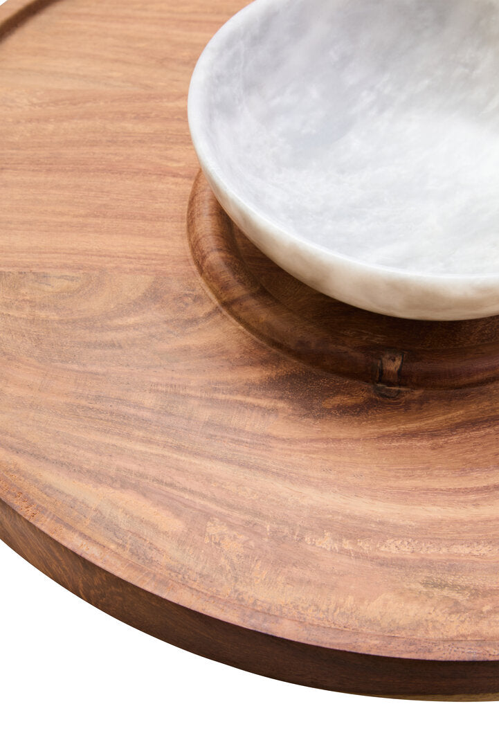 Casia Chip & Dip Server - White Marble & Acacia Wood