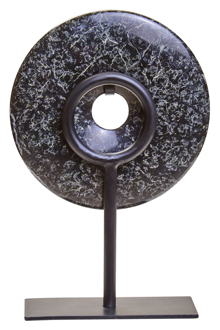 Ceni Black Marble Round Disc Sculpture - Extra Small