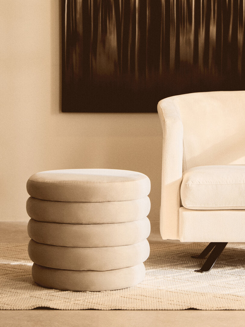 Solis Velvet Footstool - Cream