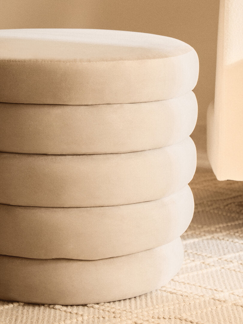 Solis Velvet Footstool - Cream