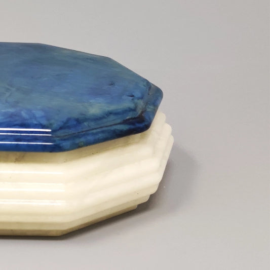 Vintage Octagonal Alabaster Box – Blue & White