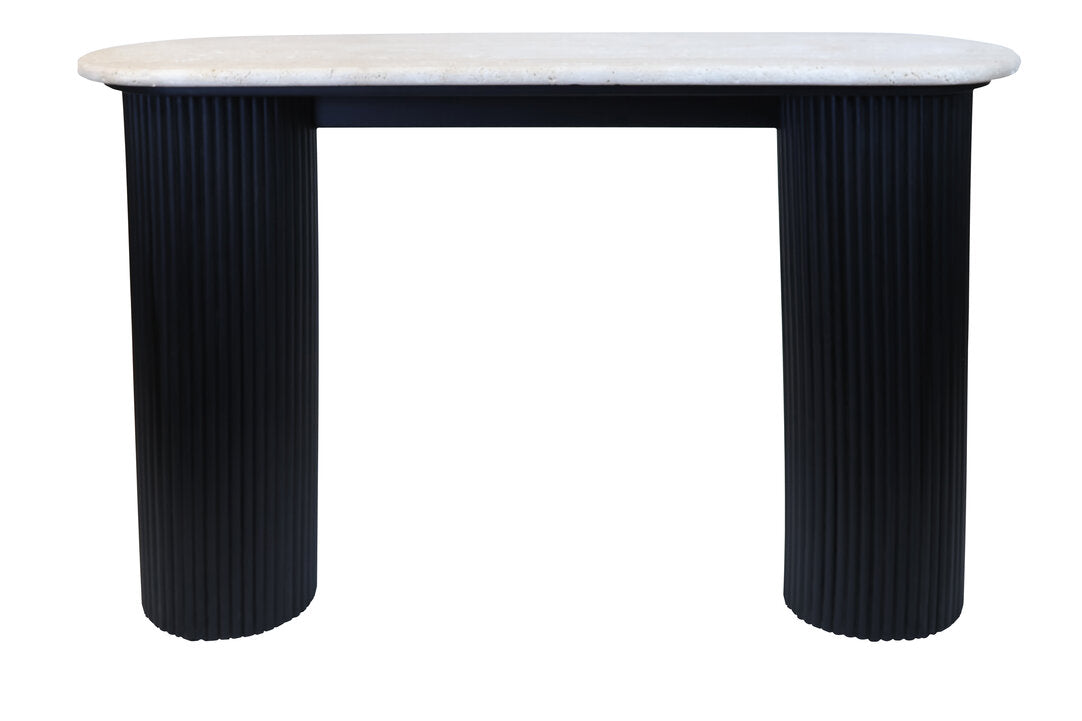 Cove Console Table - Travertine & Black