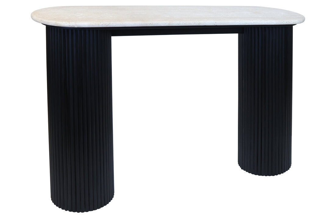 Cove Console Table - Travertine & Black