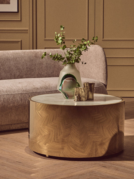 Caesar Round Coffee Table - Gold and Marble Effect