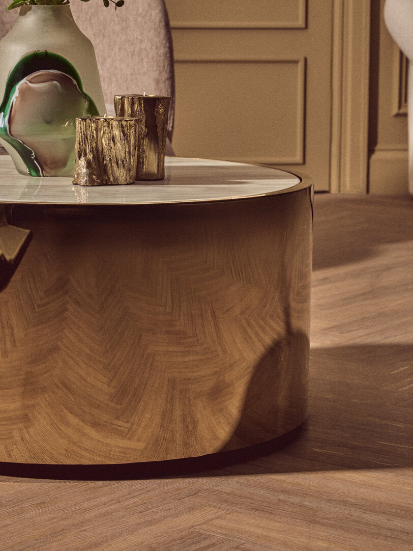 Caesar Round Coffee Table - Gold and Marble Effect