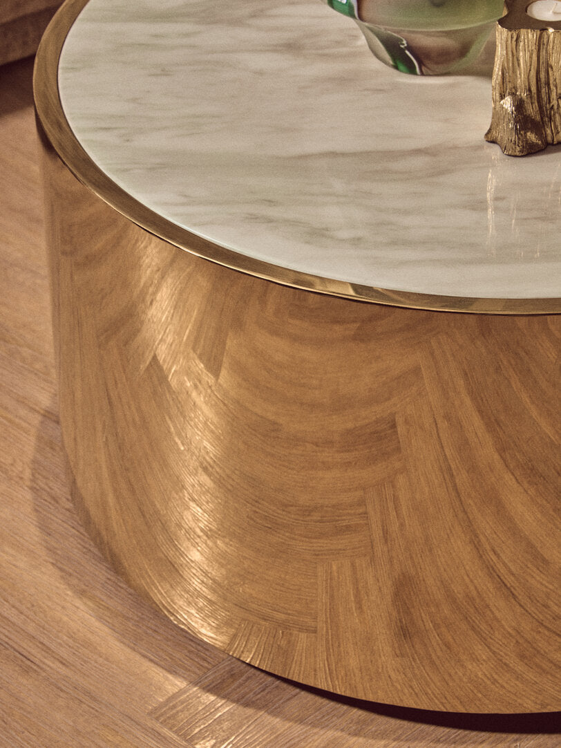 Caesar Round Coffee Table - Gold and Marble Effect