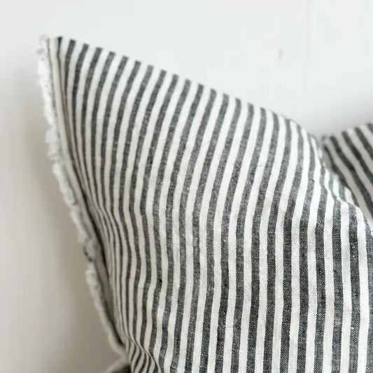 Esmee Linen Cushion Cover – Frayed Edge Charcoal Stripes