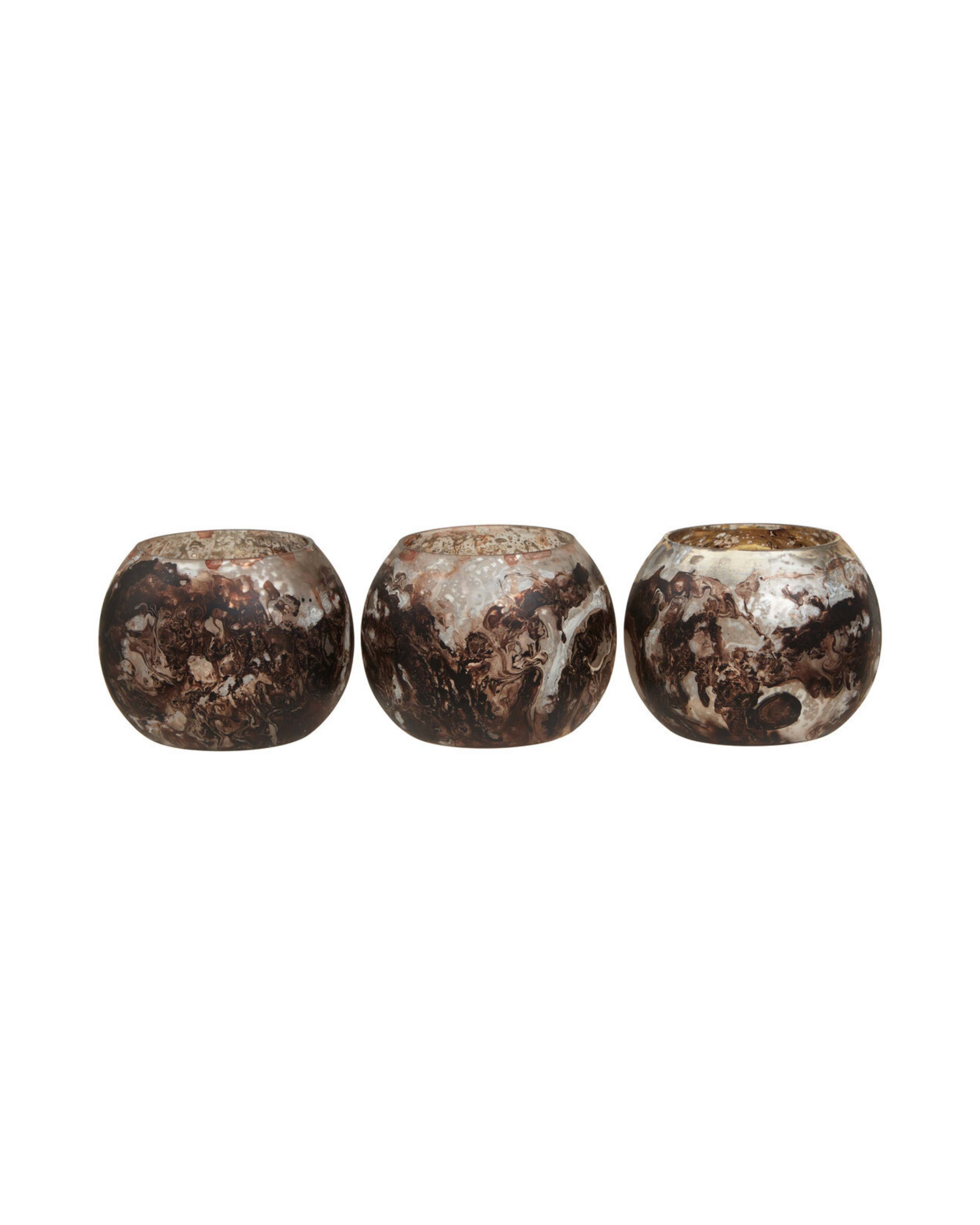 Luma Brown Marble Effect Tealight Holders - Set of 3