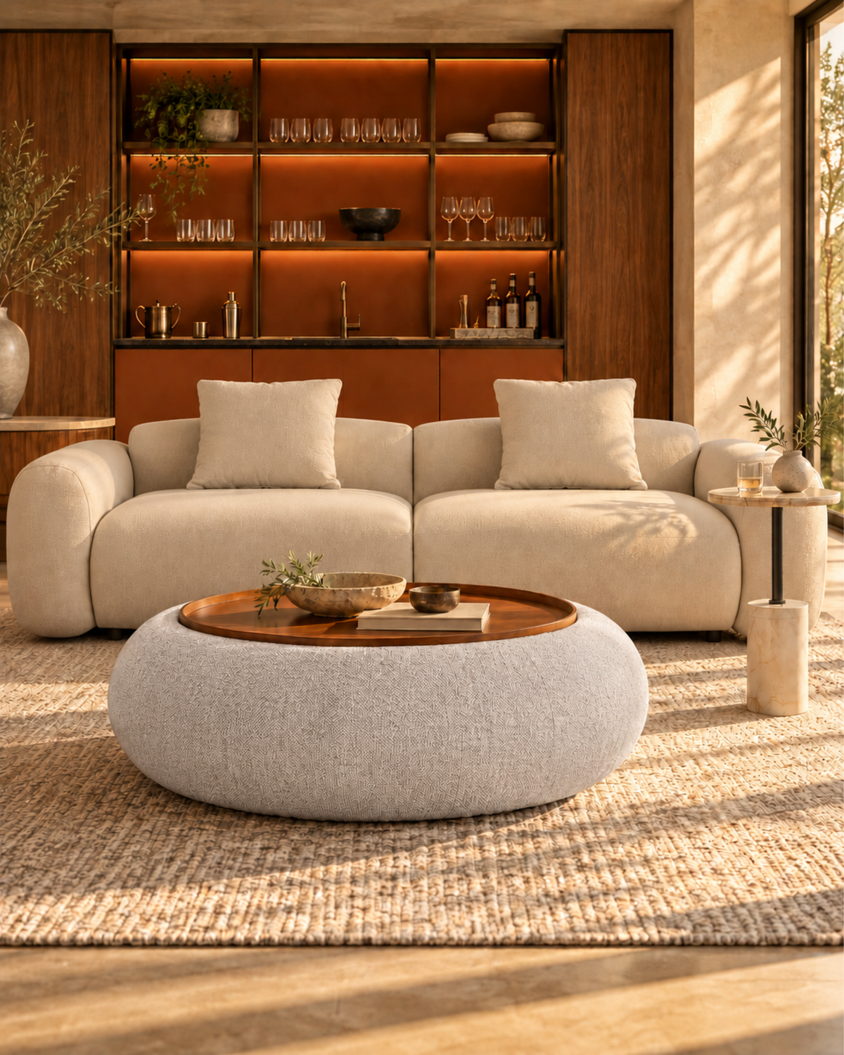 Colfax Coffee Table Ottoman - Walnut & Grey