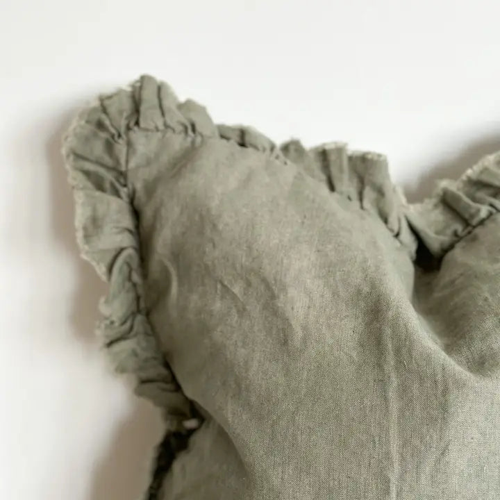 Hallie Ruffled Linen Cushion Cover – Khaki